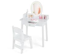 Costway Kids Vanity Table & Chair Set Children Makeup Dressing Table with Mirror in Black COSTWAY Black