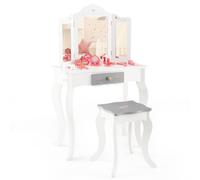 Costway Kids Vanity Table Set 2 in 1 Toddler Princess Pretend Makeup Dressing Table in White COSTWAY White