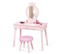 Costway Kids Vanity Table Set Makeup Dressing Table With Cushioned Stool-Pink