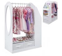 Costway Kids Wardrobe With Full-Length Mirror Dress Up Storage Cabinet With Hanging Rack-White