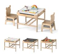 Costway Kids Wooden Activity Desk Set W/ Reversible Whiteboard & Chalkboard Bear Shape