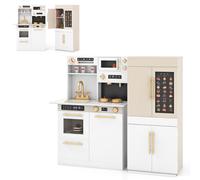 Costway Kids Wooden Kitchen 2-Piece Modular Pretend Play Kitchen W/light-White
