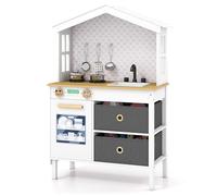 COSTWAY Kids Wooden Kitchen, Pretend Play Kitchen with 2 Stoves, Rotation Knobs, Faucet, Sink, Dishwasher, Drawers & Cabinet, Children Cooking Chef Role Playset for Boys Girls Ages 3-6 (White)