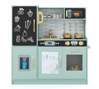 COSTWAY Kids Wooden Kitchen, Pretend Play Kitchen with Chalkboard, Sink, Microwave, Ice Maker, Utensils, Children Cooking Role Playset for 3-6 Years Old Boys Girls (Green)
