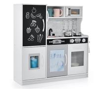 COSTWAY Kids Wooden Kitchen, Pretend Play Kitchen with Chalkboard, Sink, Microwave, Ice Maker, Utensils, Children Cooking Role Playset for 3-6 Years Old Boys Girls (White)