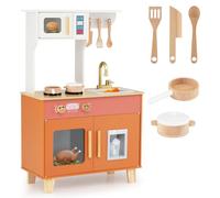 COSTWAY Kids Wooden Kitchen, Pretend Play Kitchen with Microwave, Burners, Faucet, Sink, Ice Dispenser & Accessories, Children Cooking Toy Chef Role Playset for Boys Girls Ages 3-6