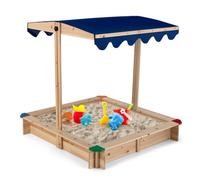 Costway Kids Wooden Sandbox Outdoor Children Play Sandpit W/ Height-Adjustable Canopy