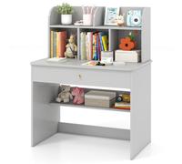 Costway Kids Wooden Study Desk Children Writing Table With Hutch & Drawer-Grey