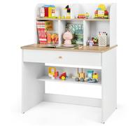 Costway Kids Wooden Study Desk Children Writing Table with Hutch & Drawer in White COSTWAY White