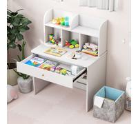Costway Kids Wooden Study Desk Children Writing Table With Hutch & Drawer-White