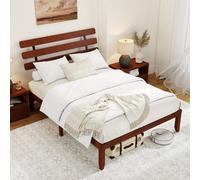Costway King Size Bed Frame Solid Wood Platform Bed With Retro Headboard
