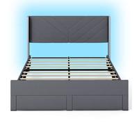 Costway King Size Bed Frame w/LED Lights Dutch Velvet Upholstered Platform Bed in Grey COSTWAY Grey