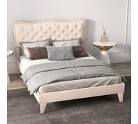 Costway King Size Bed Frame Wooden Slat Bed Platform W/ Upholstered Button Tufted Headboard