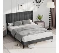 Costway King Size Linen Fabric Bed Frame Upholstered Platform Bed w/Headboard in Grey COSTWAY Grey King