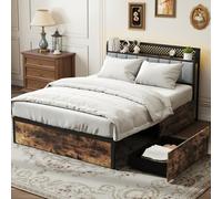 Costway King Size Metal Bed Frame With Led Lights & 4 Storage Drawers
