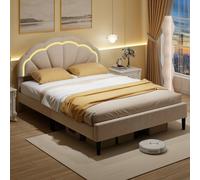 Costway King Size Upholstered Led Bed Frame Kids Platform Bed W/ Adjustable Headboard