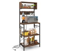 Costway Kitchen Bakers Rack 153 cm Tall Microwave Stand w/Power Outlet in Brown COSTWAY Brown
