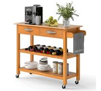 Costway Kitchen Island 3-Tier Rolling Utility Cart With 2 Drawers-Natural