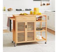 Costway Kitchen Island Cart Bamboo Rolling Storage Sideboard-Natural