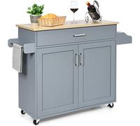 Costway Kitchen Island Cart Rolling Storage Trolley Cart w/ Lockable Rubber Casters in Grey COSTWAY Grey