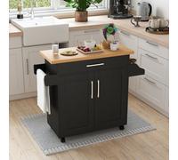 Costway Kitchen Island Cart W/ Lockable Wheels Mobile Trolley W/ 2-Door Cabinet-Black
