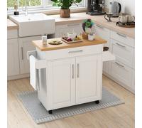 Costway Kitchen Island Cart W/ Lockable Wheels Mobile Trolley W/ 2-Door Cabinet-White