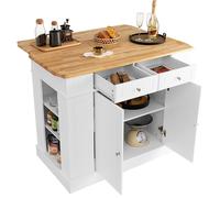 Costway Kitchen Island Storage Cupboard W/ Drop Leaf Countertop & Side Racks 2-Door Cabinet in White COSTWAY White