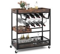 Costway Kitchen Serving Cart 3-Tier Storage Trolley With Removable Tray-Brown