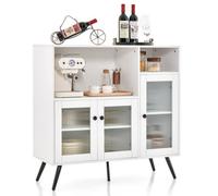 Costway Kitchen Side Cabinet Wooden Buffet Sideboard Cupboard W/ Tempered Glass Doors