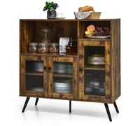 Costway Kitchen Side Cabinet Wooden Buffet Sideboard Cupboard W/ Tempered Glass Doors