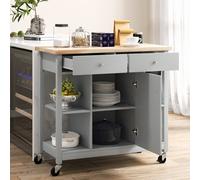 Costway Kitchen Trolley Cart Rolling Kitchen Island With Cabinet And Rubber Wood Top