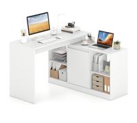 Costway L-Shaped Computer Desk 120 Cm Reversible Corner Writing Desk With Cabinet-White