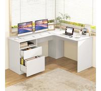 Costway L Shaped Computer Desk 150Cm Corner Study Writing Desk With Letter File Drawer