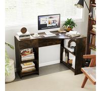 Costway L-Shaped Computer Desk Compact Corner Executive Desk W/storage-Rustic Brown