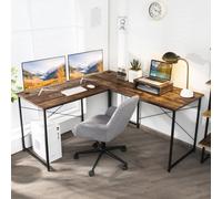 Costway L-Shaped Corner Computer Desk Reversible Study Writing Desk Workstation Home Office Laptop Table Rustic Brown