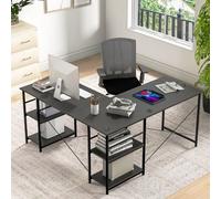 Costway L-Shaped Corner Computer Desk Study Writing Desk Workstation With Storage Shelf