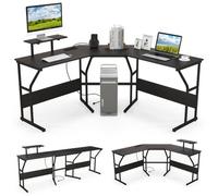 Costway L-Shaped Desk Long 2-Person Corner Computer Desk W/ Monitor Stand