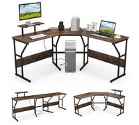 Costway L-Shaped Desk Long 2-Person Corner Computer Desk W/ Monitor Stand