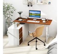 Costway L-Shaped Desk With File Cabinet Reversible Corner Computer Desk With 3 Drawers