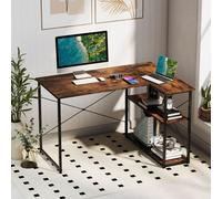 Costway L-Shaped Desk With Power Outlet Home Office Computer Desk With Reversible Shelves-Brown