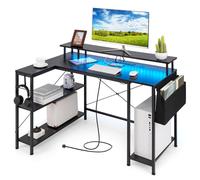 Costway L-Shaped Gaming Desk 120 cm Computer Desk with LED Lights-Black in Black COSTWAY Black
