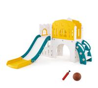 Costway L Shaped Kids Slide And Climber Playset With Basketball Hoop-Yellow