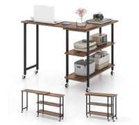 Costway L shaped Mobile 360 Rotating Corner Computer Desk Laptop Computer PC Desk Home Office in Brown COSTWAY Brown