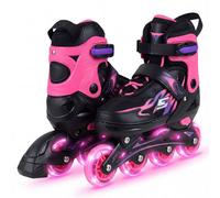 Costway L Size Kid Inline Skates For Ages 9-14 4 Sizes Adjustable Light-Up Roller Skates W/ 4 Wheels-Pink