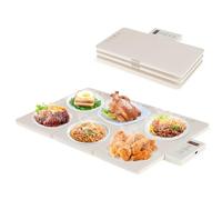 COSTWAY Large Electric Warming Tray, Foldable Food Warming Mat with 6 Timers, 8 Temperature Settings & Tempered Glass Plates, Full Surface Heating Food Warmer for Buffet Party, 67 × 40 x 2.5cm