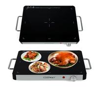 COSTWAY Large Electric Warming Tray, Tempered Glass Electric Buffet Server Food Warmer with Adjustable Temperature & Anti-Scalding Handles, Portable Dish Hot Plate for Table Countertop
