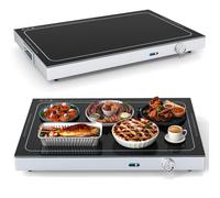COSTWAY Large Food Warming Tray, Adjustable Temperature Electric Buffet Server Food Warmer with Cool-Touch Handle & Non-Slip Feet, Stainless Steel Dish Hot Plate for Table Countertop (56.5x37x6.5cm)