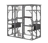 COSTWAY Large Outdoor Cat House, Walk-in Cats Enclosure with 7 Jumping Platforms, 2 Resting Boxes & Weatherproof Asphalt Roof, Wooden Cat Cage Condo Indoor Playpen