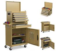 COSTWAY Large Rolling Tool Cabinet, 2-in-1 Detachable Metal Tool Chest with Drawers, Wheels, Handle & Hooks, Lockable Tool Box Trolley for Garage Workshop (5 Drawer with Adjustable Shelf, Yellow)