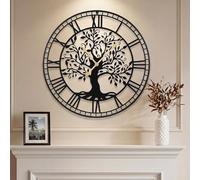 COSTWAY Large Wall Clock, 27”/68cm Metal Non-Ticking Decorative Clock, Battery-Operated Wall Decoration for Living Room Bedroom Kitchen (Tree of Life Big Clock)